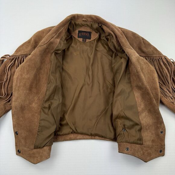Vintage 90’s g4000 Suede Leather Fringe Western Jacket Brown Small Cowgirl Boho - Picture 5 of 16